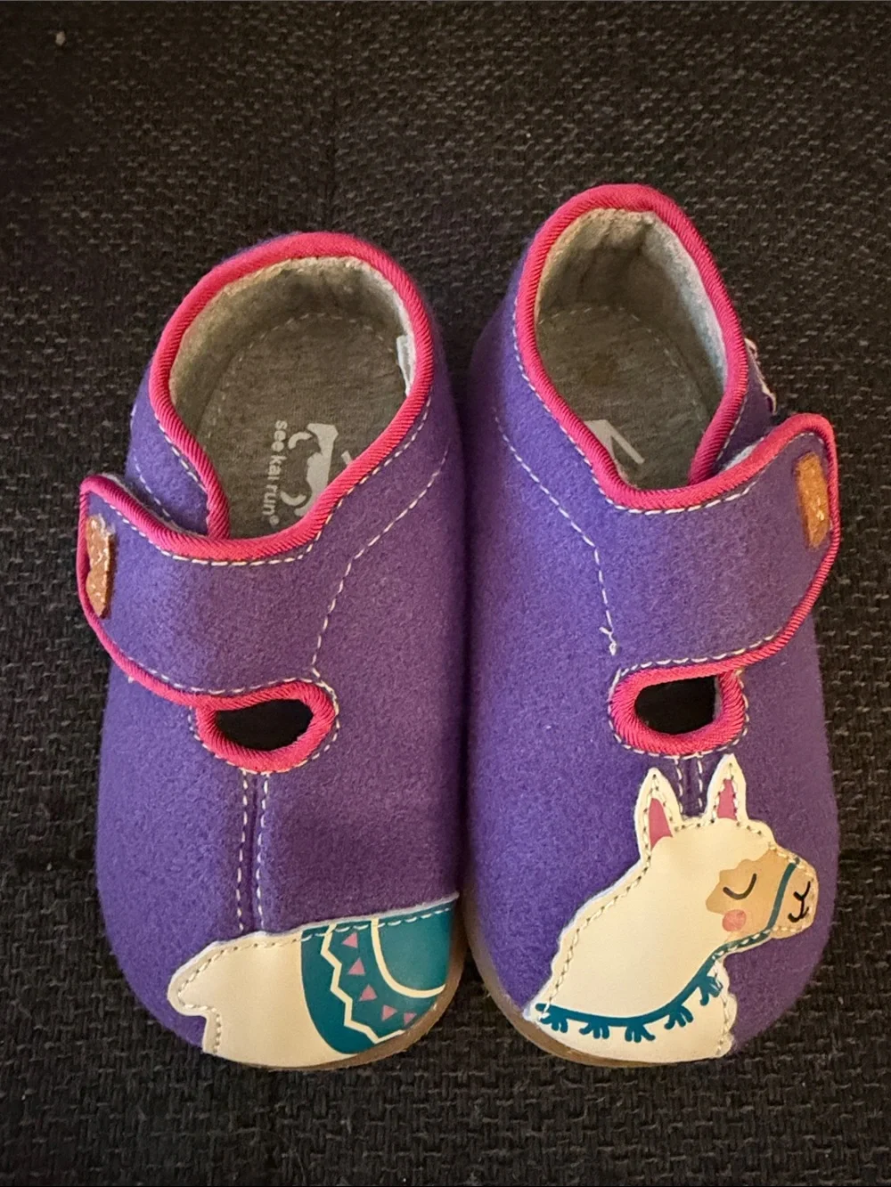 See Kai Run Purple Kids Llama Hook-and-Loop Slippers with Pink Trim